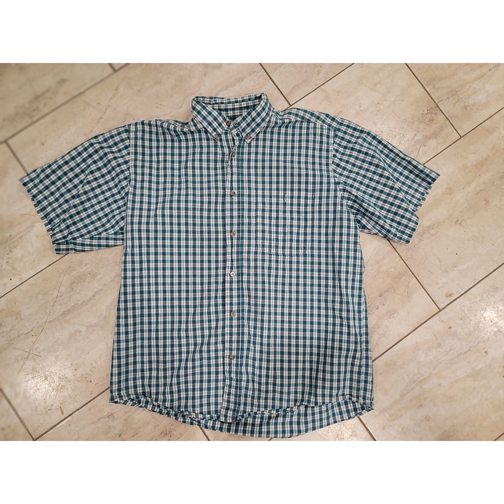 Wrangler Plaid button up short sleeve teal XL Tall. rugged wear wester style